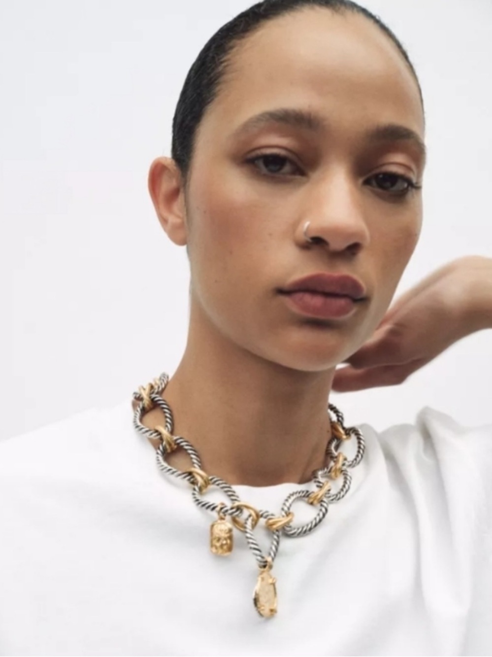 Two-Tone Silver and Gold Chunky Chain Necklace with Charms